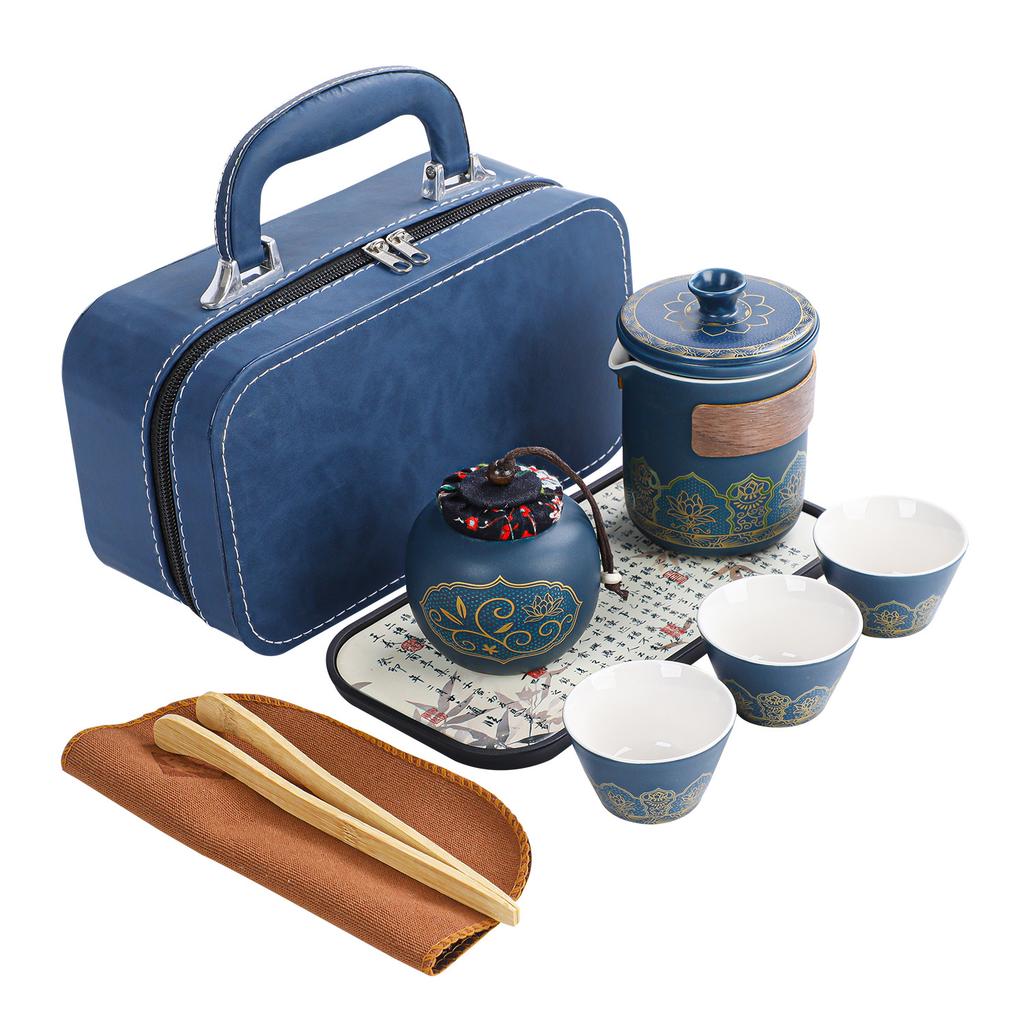 Portable travel tea tray Ceramic tea set Office meeting guests Household small teacup Business gift souvenir