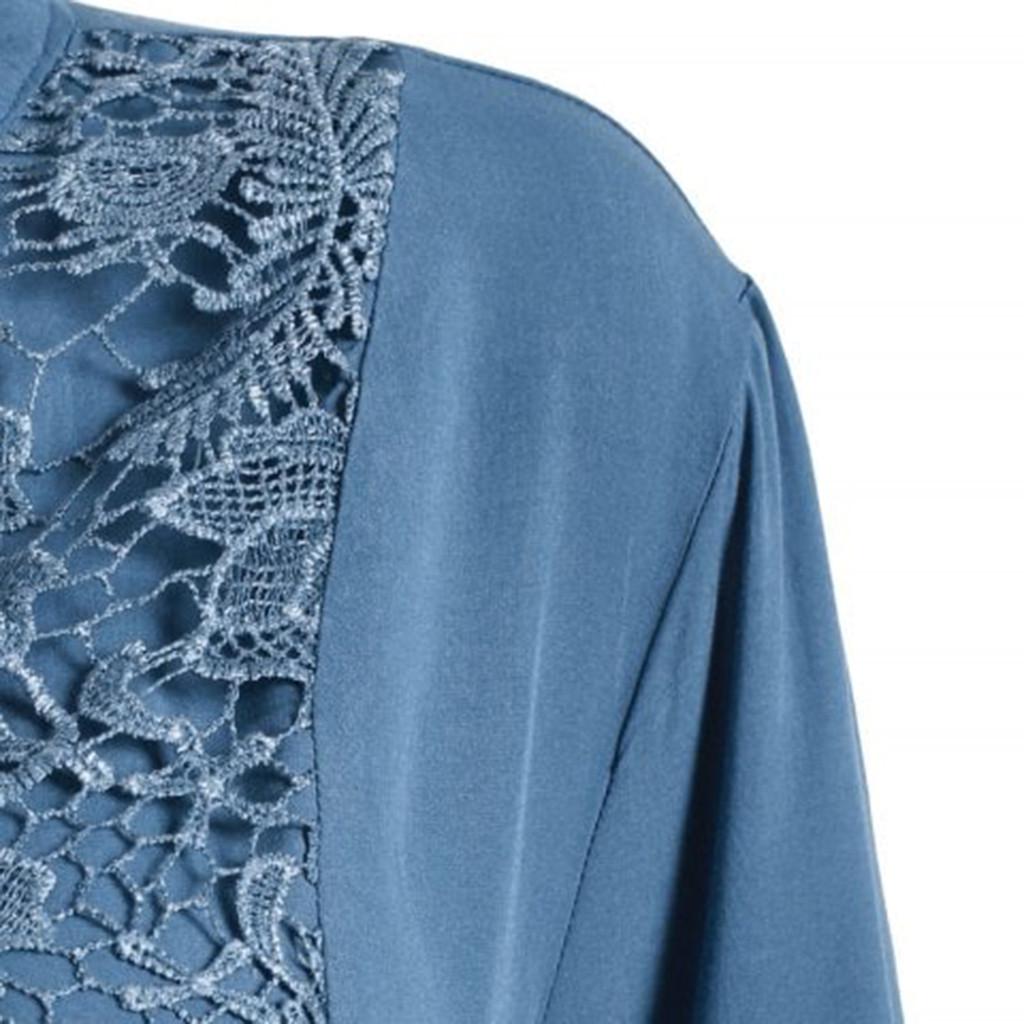 Women Ladies Large Size Button Lace V Neck Long Sleeve Shirt Blous