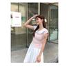 Japanese Bow Splicing Spice Girl Short-sleeved T-shirt Women's Summer New Slim-fit Short Design Pink Top Ins