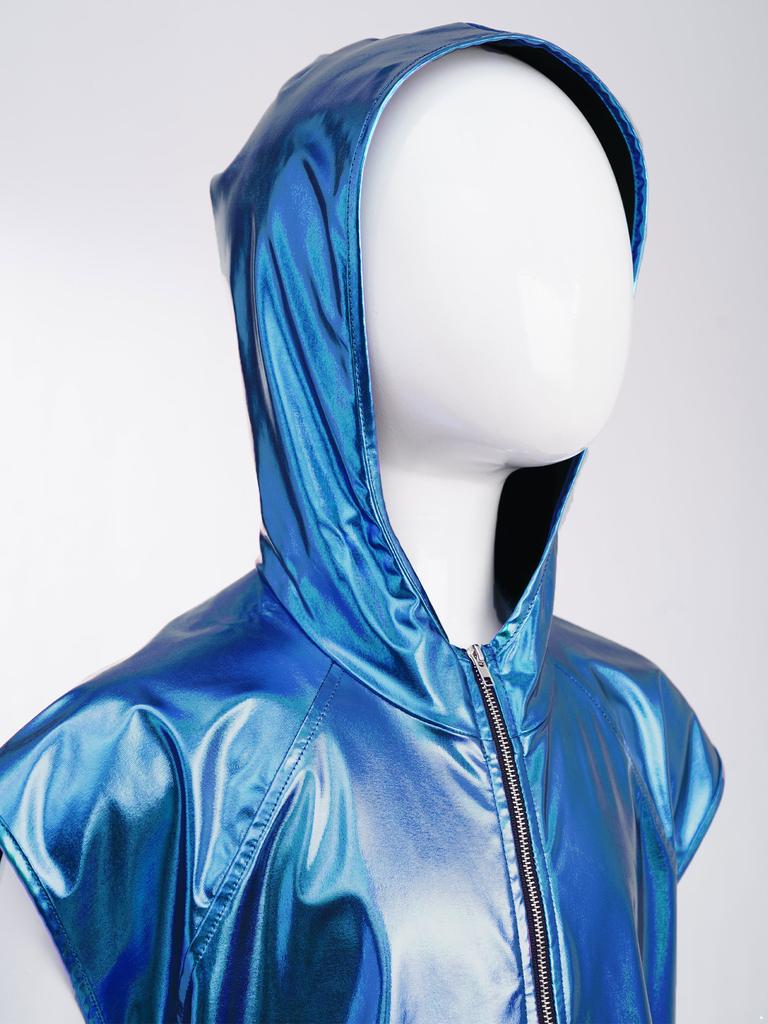 Boys Girls Metallic Hooded Vest Sleeveless Zipper Shiny Hoodie Jazz Dance Stage Performance Vest