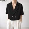 INCERUN Oversized Men Lapel Short Sleeve Casual Thin Texture Cropped Blazer Tops