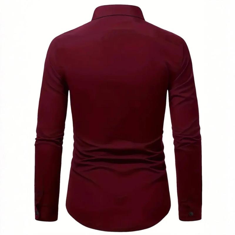 Spring and Autumn Men's Long Sleeve Collar Solid Color Shirt Men's Casual Thin Fashion Button Open Shirt Micro Elastic