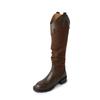 Cowhide Version~ Leather Stacking Boots American Retro Thick Heel Western Cowboy Boots Female Knight Boots V-mouth Boots