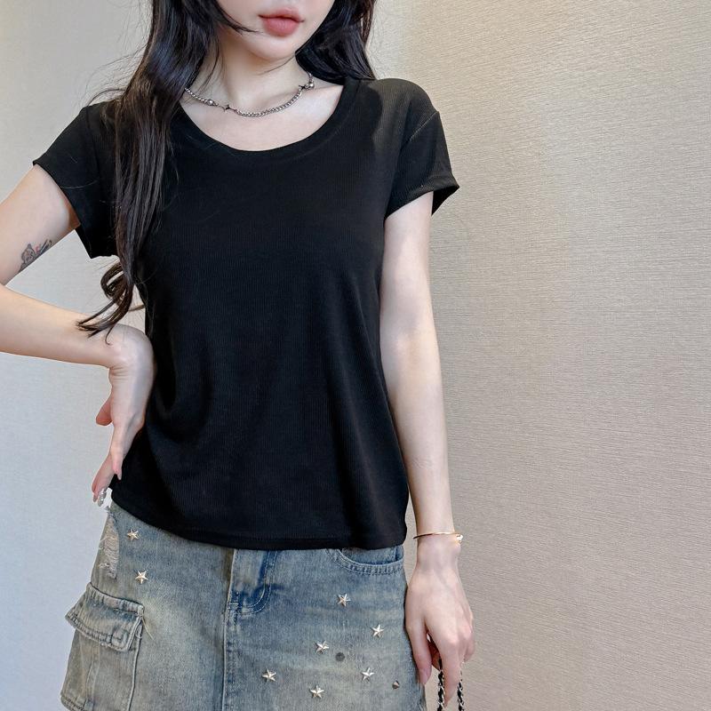 

New Summer Lyocell Tencel Versatile Casual Front Shoulder Short Sleeve T-Shirt Women s Pure Desire Flying Sleeve Top s (suitable for weight 35-47.5kg ) чёрный