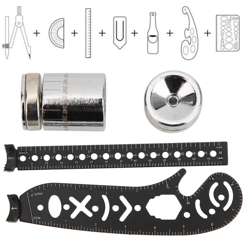 Black Iron Multifunction Drawing Ruler Tool Innovative Painting Magnetic Compass MeasurementBlack