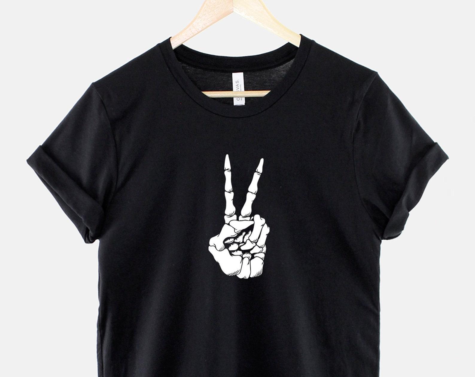 Skeleton Peace Sign T-Shirt, Pastel Goth Shirt, Gothic Skeleton Graphic Tee, Alternative Aesthetic Top L