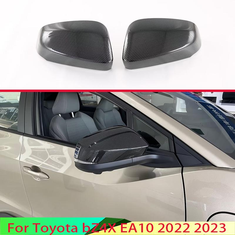 For Toyota bZ4X EA10 Carbon Fiber Style Door Side Mirror Cover Trim Rear View Cap Overlay Molding Garnish