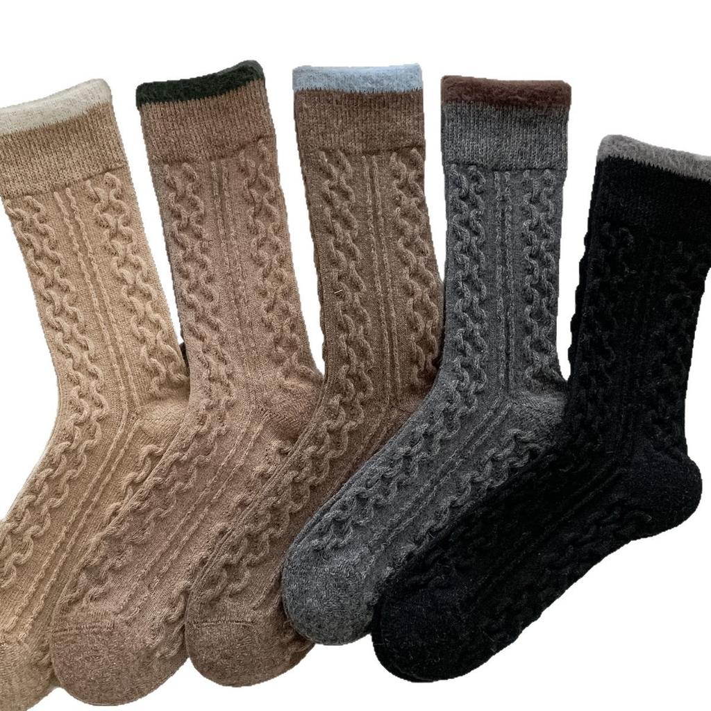 Wool Socks Children'S Warm Thickened Socks Fleece Medium Tube Socks Contrast Twist Striped Stacking Socks