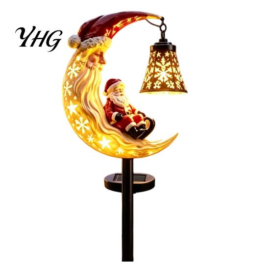 Solar Powered Path Light Santa Moon Garden Stake Light, Claus Lamp with Stake, Holiday Decorative for Outdoor Yard Lawn Patio Decor