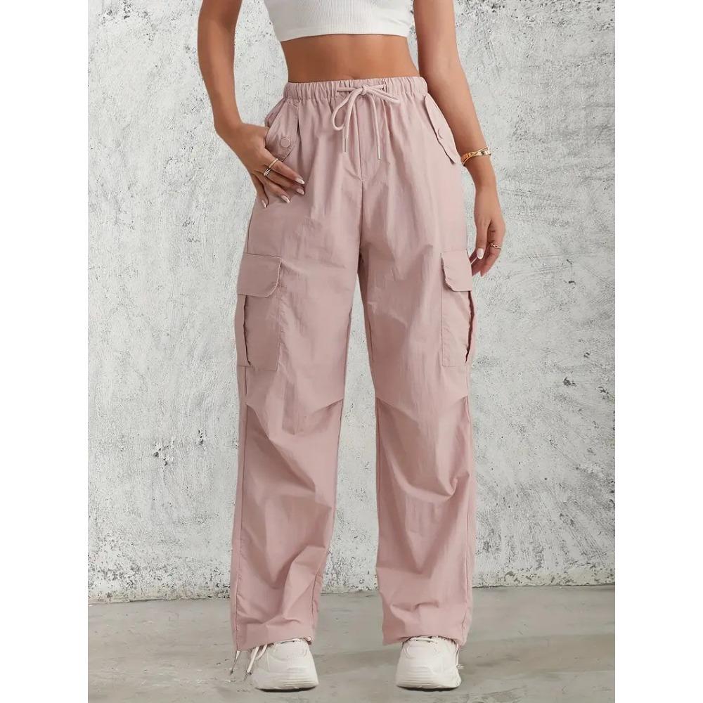 Pantaloni Cargo da Donna a Vita Alta con Coulisse, Vestibilità Larga, Gamba Larga, Multitasche, Pantaloni Casual, Bottoms Streetwear per l'Autunno