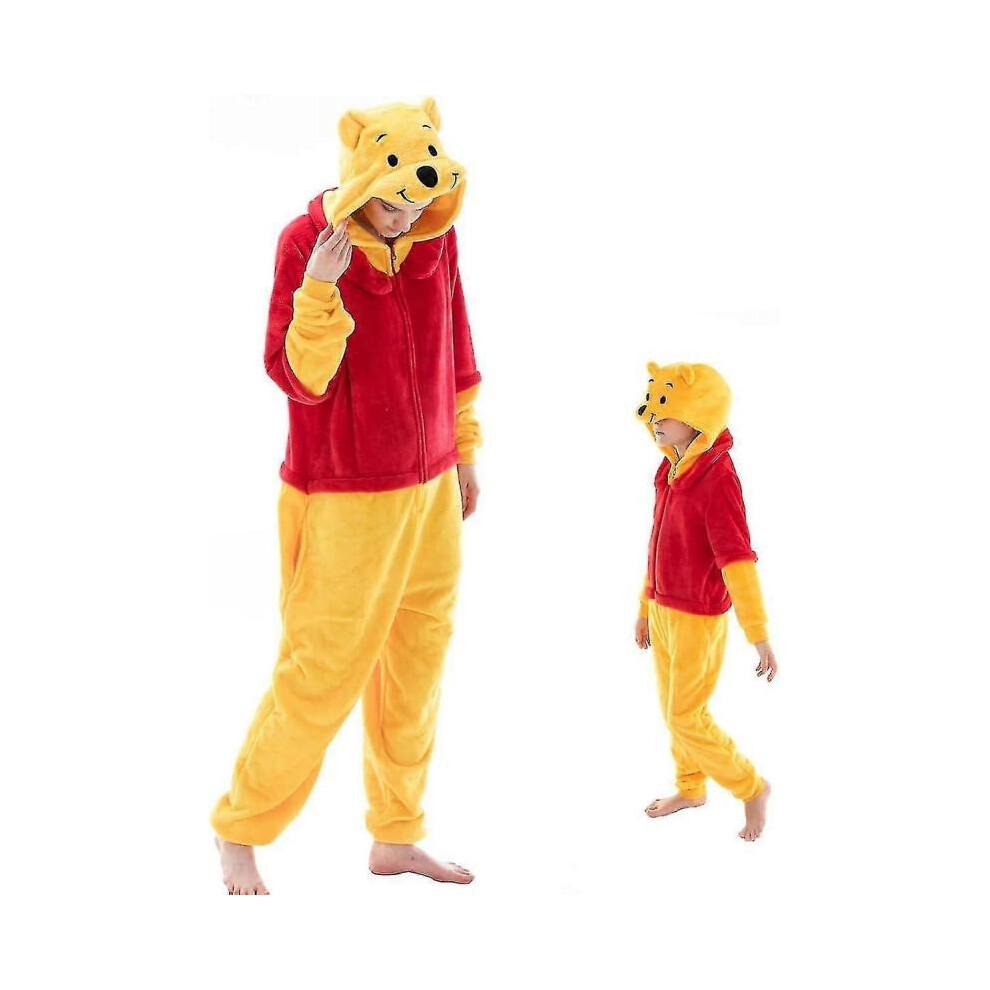 (XL,Pooh)Snug Fit Unisex Adult Onesie Pajamas, Flannel Cosplay Animal One Piece Halloween Costume Sleepwear Homewear