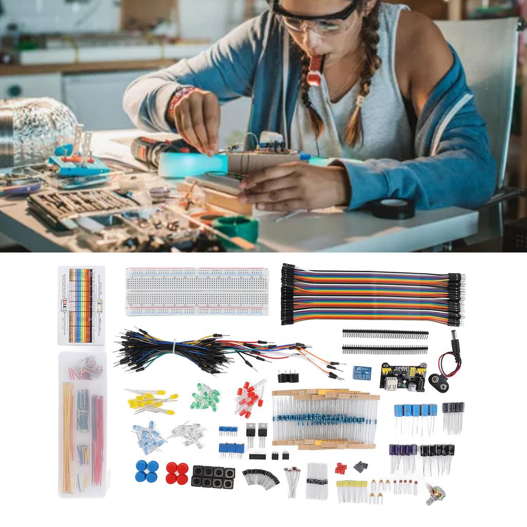 Kit asortiment de componente electronice DIY Modul de putere Rezistor Condensator Tranzistor Jumper Fires