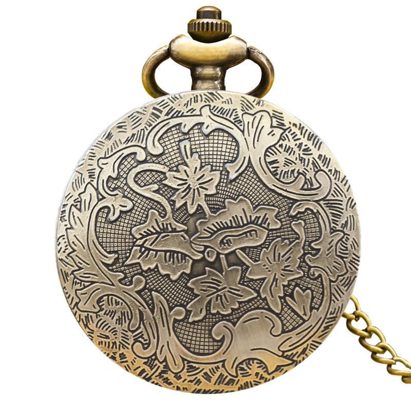 Vintage Bronze Clamshell Pentagram Hollow Carving Male Female Gift Quartz Pocket Watch