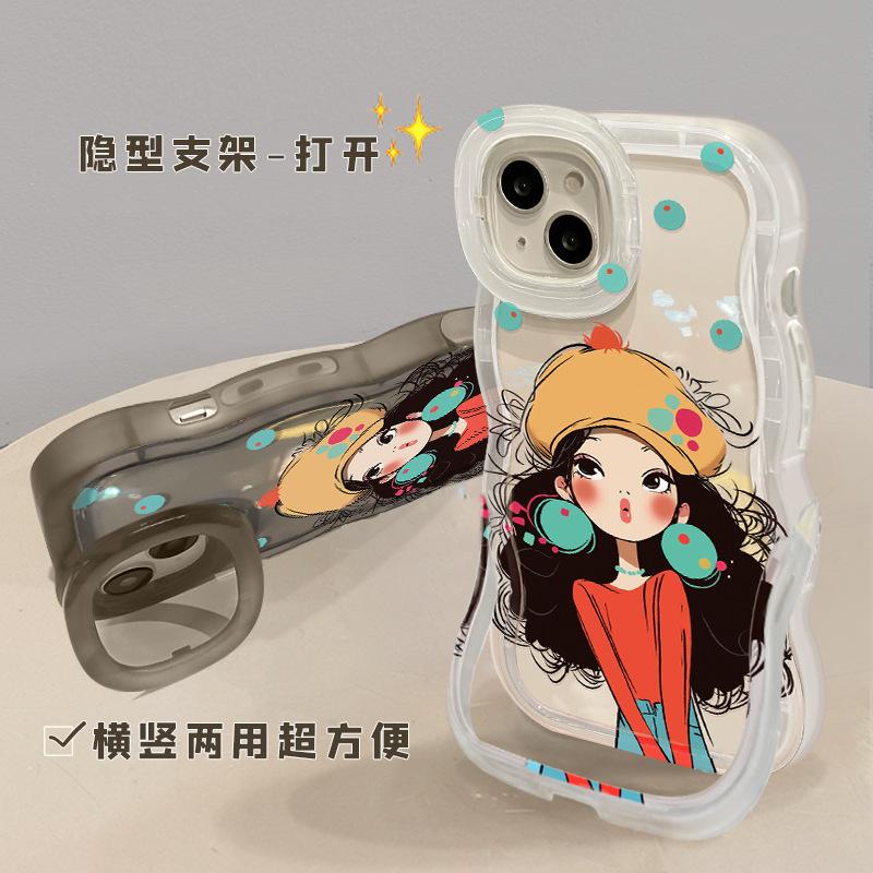 Applicable to Apple 16promax mobile phone case iphone17 transparent 15 silicone 13 bracket 11 graffiti girl 14 outer