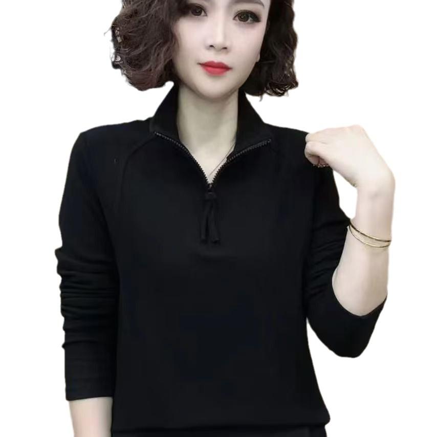 Mom Winter Bottoming Shirt Women's Spring and Autumn Slim-fitting Versatile European Long-sleeved T-shirt Threaded Inner Top
