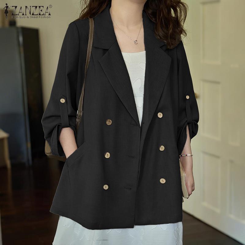 ZANZEA Womens Casual Solid Color Loose 3/4 Sleeve Thin Cardigan Outwear