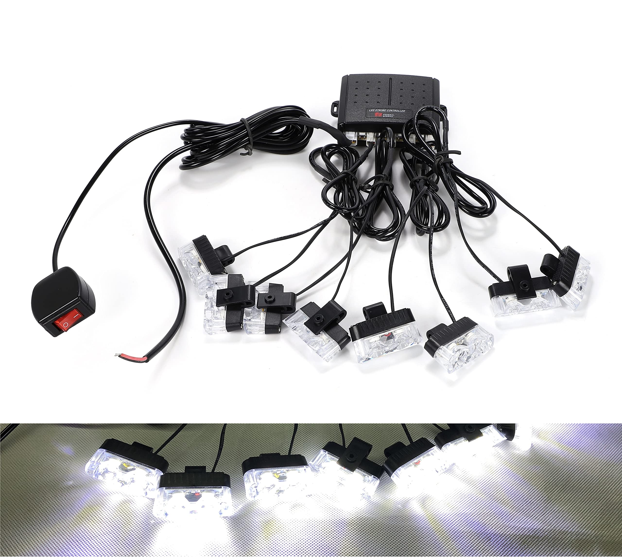 

Strobe Light Flash Kit 12V LED with Switch Car Accessories High Brightness Super Bright 2 x 8 Lights (White) белый