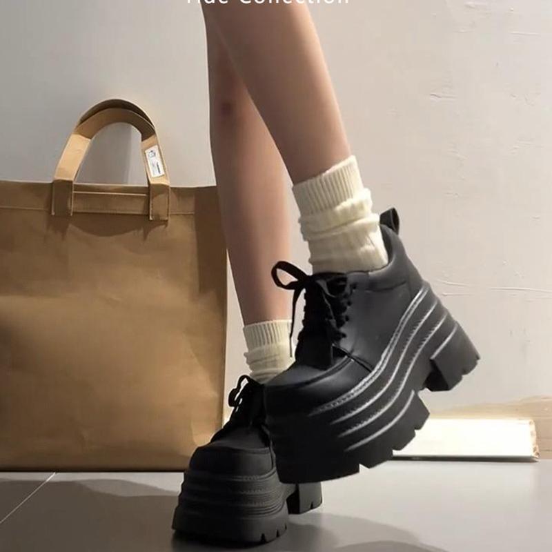 Platform Thick Bottom Women Mary Jane Shoes Fashion Shallow Lace Up Pumps Ladies Concise Outdoor College Style Shoes