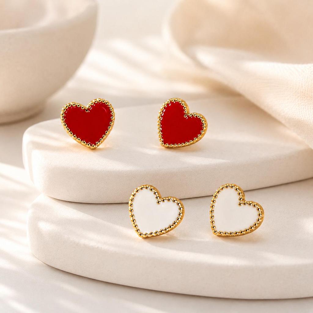 Heart-shaped Enamel Drip Stainless Steel Earrings - Simple, Fashionable, Creative Studs