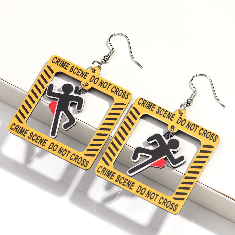 Gothic Bleeding Skull Acrylic Drop Earrings for Women Horrible Crime Scene Square Pendant Earrings Halloween Jewelry Gifts