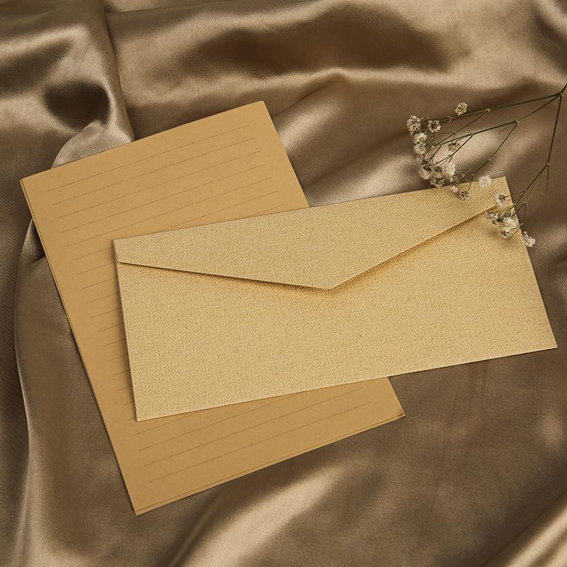 Linen Envelope Letter Paper Set No. 5: Western Retro Love Letter & Wedding Invitation Stationery with Handwritten Sealing Wax.