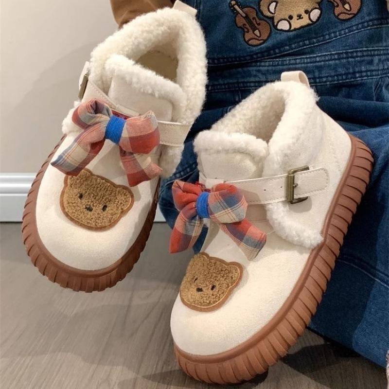 

Foreign-style bear cotton shoes 2025 outer wear women s boots new winter thick-soled snow velvet bread thickened short boots to keep warm 40
