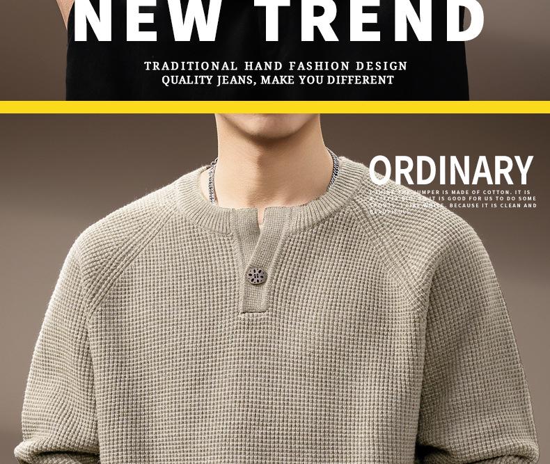 Men's High-End Retro Henley Knit Sweater - Autumn Trendy Loose Fit