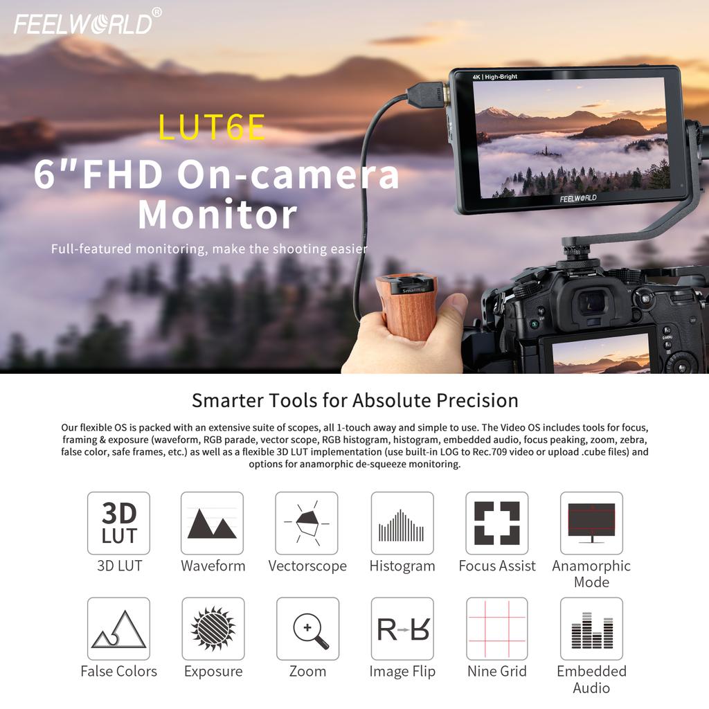 FEELWORLD LUT6E 6-Inch IPS Monitor 1600nit Video Panel 4K HDMI Input Output 1920*1080px Touch