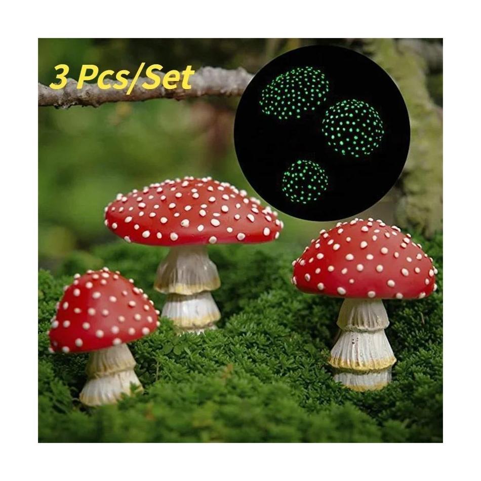 

3 Pcs Miniatures Mini Mushroom Garden Decoration Resin Mushroom Glow In The Dark Craft Landscape Mushroom Statue Fairy Garden красный
