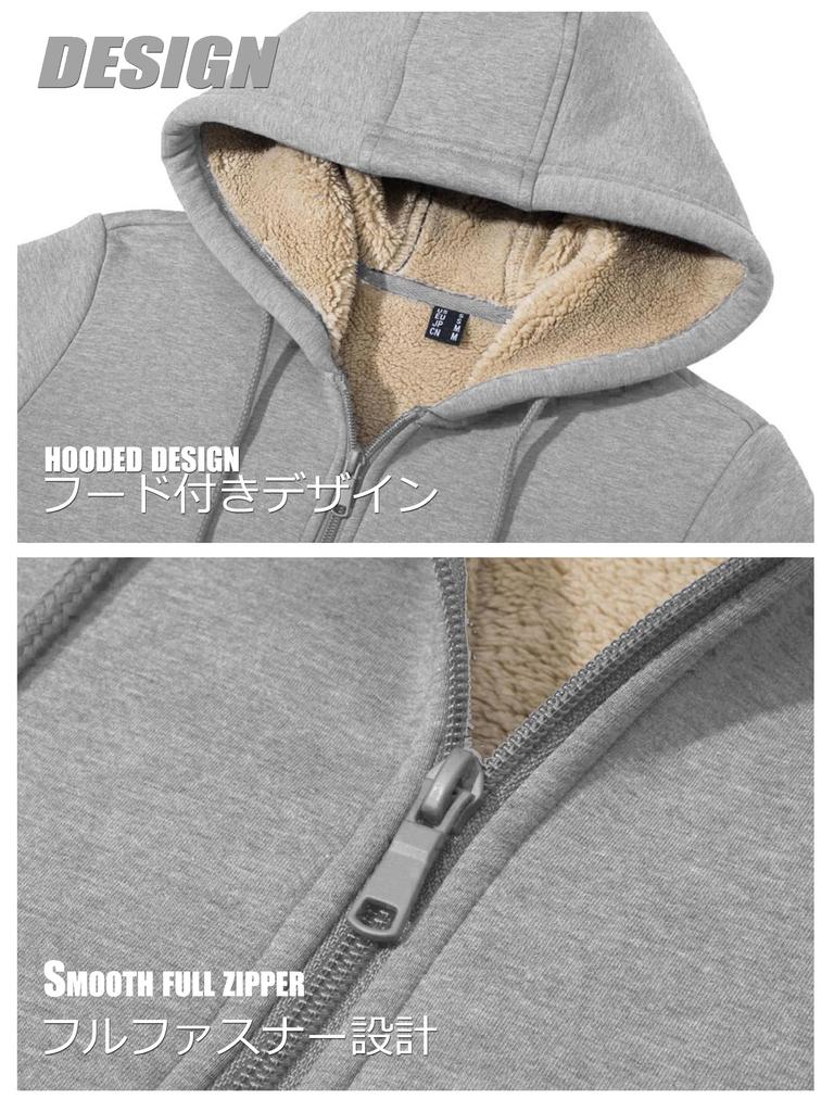 TACVASEN Cold Weather Warm Solid Light Size M Women's Fleece-Lined Zip-Up Sweatshirt, Jacket, Hoodie, Thick, Boa-Lined, Loose-Fit, Color, Gray,