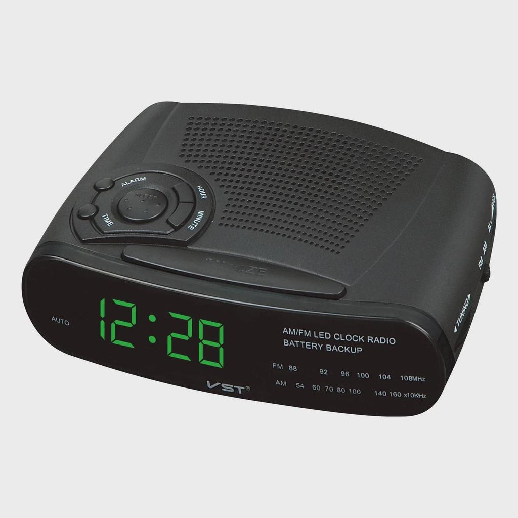LED Clock Radio with Alarm, AM/FM Channels, and Snooze Function