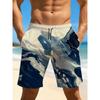 Men's Wave Print 3D Printed Swim Shorts, Casual Beach Shorts with Drawstring and Pockets, Slight Elasticity, Regular Fit