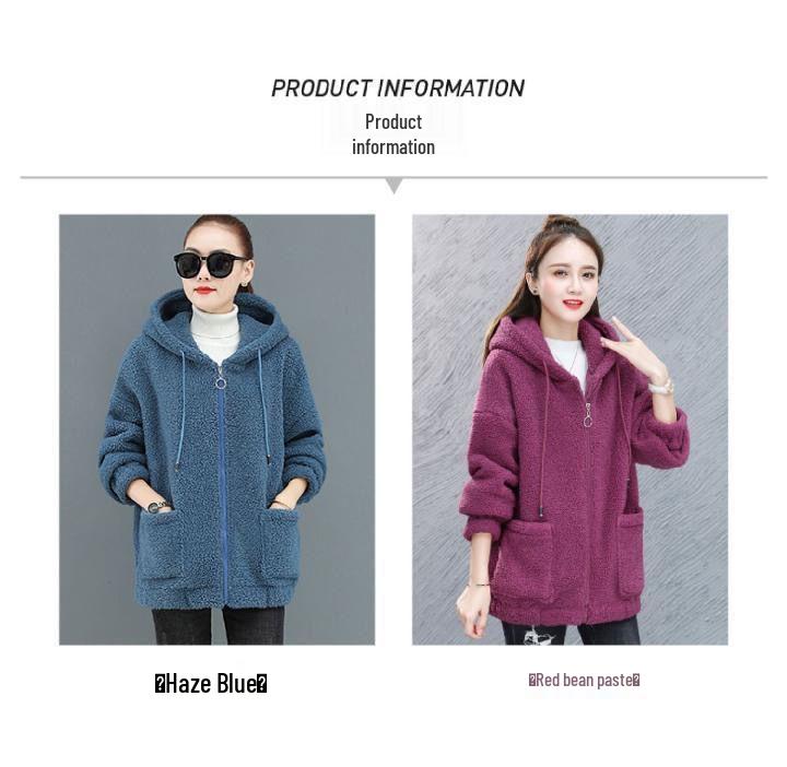 Women's Pure Color Lambskin Sweater: Velvet-Thickened, Autumn/Winter, Loose Korean Teddy Style, Hooded Jacket.