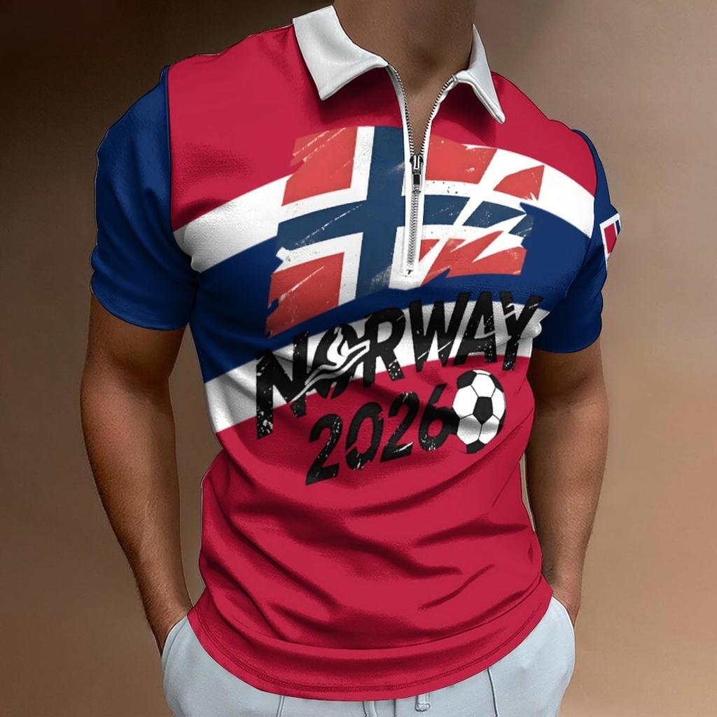 Men’s Casual Loose Fit Polo Shirt with Letter Print Zip Collar Short Sleeve Comfortable Breathable Top for Everyday Wear