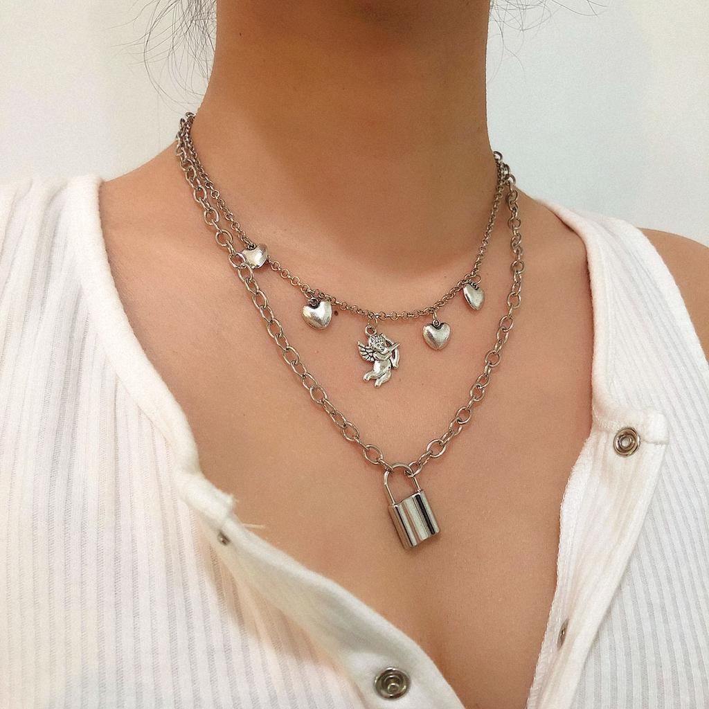 Tillbehör, Kreativa Modeelement Mångsidigt Halsband, Enkelt Retro Nyckellås Hänge Halsband Dam