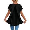 Women's Summer Short Sleeve Top V Neck Back Pleated Detail Lightweight Blouse Casual Loose Fit Shirt for Daily Wear