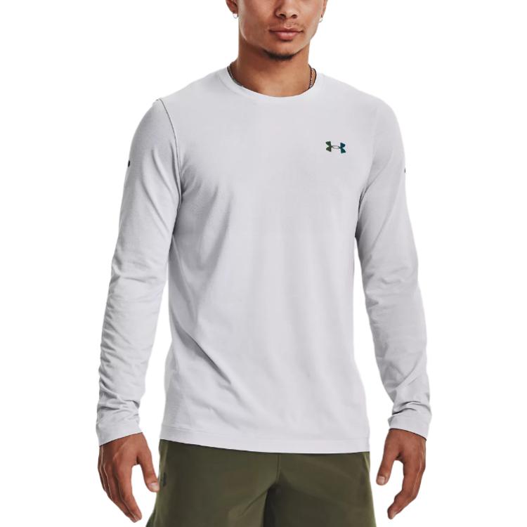 Under Armour Rush Solid Color Logo Print Vintage Long Sleeve T-Shirt Men Tops White 1379282-100