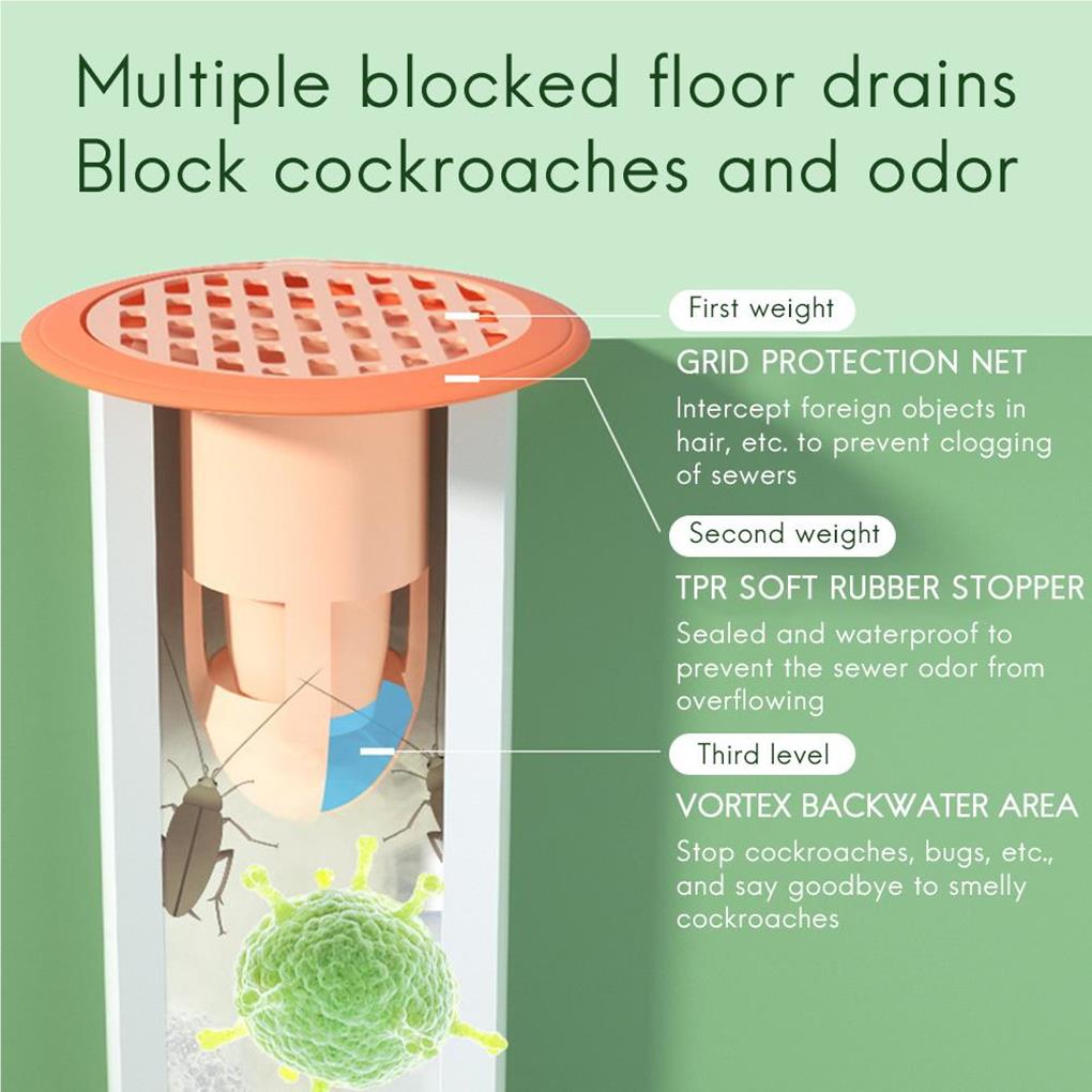 Shower Floor Drain Lightweight 360° Deodorant Drains Plastic Backflow Preventer Insect-Proof Anti-Odor Sewer Core Bathroom