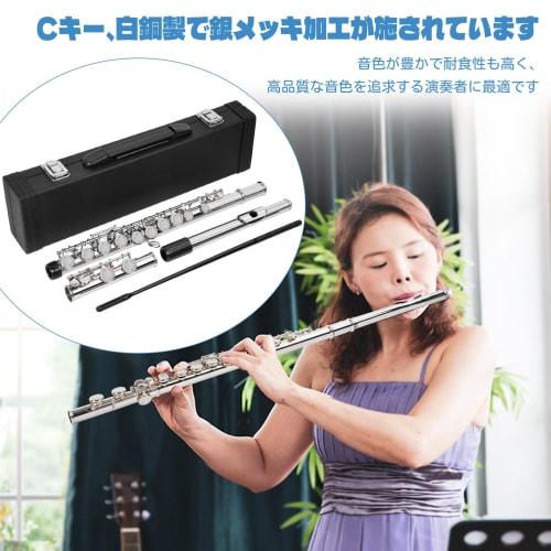BQKOZFIN 16-Hole C Key Flute Beginner Set, Woodwind Instrument, Silver-Plated Cupronickel, for Brass Bands, Beginner's Set, Practice Set, 16-Hole C Ke