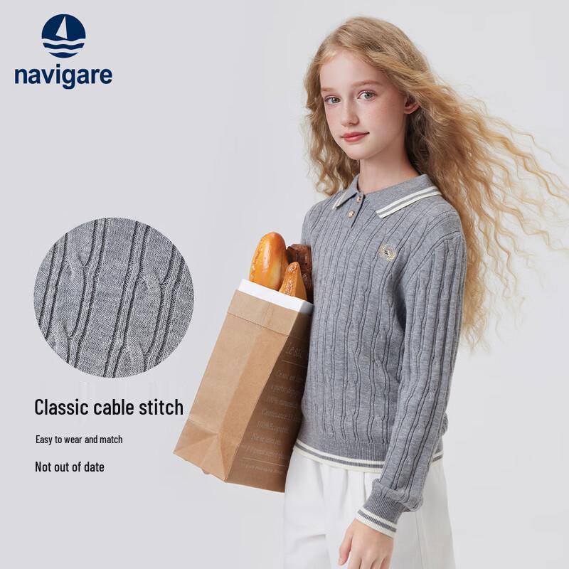 Navigare Girls' Polo Cable Knit Sweater