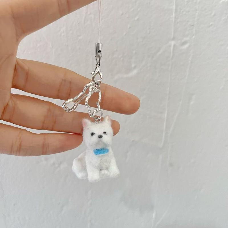 Cartoon Flocking Dog Piggy Pendant Keychain  Key Ring For Women Girls Cute Bag Pendant Kawaii Mobile Phone Chain Gifts