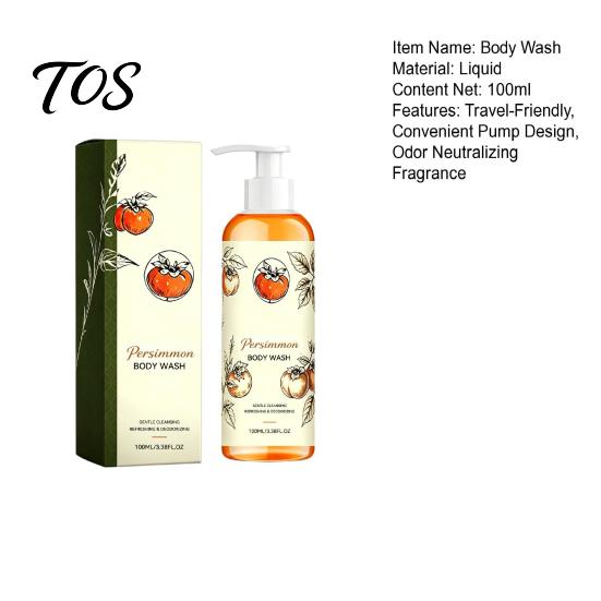 Travel Size Body Wash Persimmon Wash, 100ml Gentle Exfoliating Shower Gel with Fresh Friendly Fruit Scent, Deep Cleansing Mild Daily Cleanser