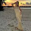 Nuovo Top Corto a Rete Lavorato a Maglia Sexy con Pizzo Copricostume da Spiaggia con Strass e Copricostume Protezione Solare per Donna