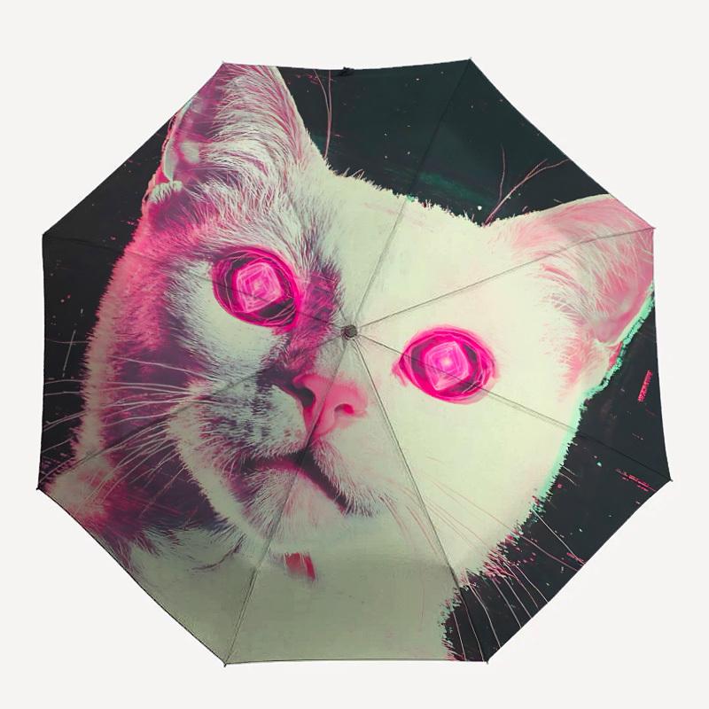 

1pc Neon CatAutomatic Folding Umbrella, Portable Collapsible Design, Casual Outdoor Accessory, for All Seasons 009