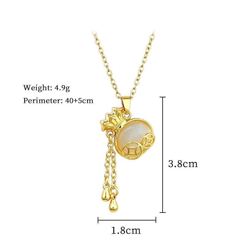 Stainless SteEL Chain Cat's-Eye Stone Lucky Bag Tassel Necklace Elegant Collarbone Jewelry for Women Dates and Parties