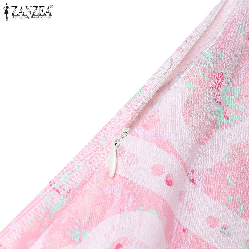 ZANZEA Damen Lässig V-Ausschnitt Kurzarm Print Elegantes Kleid