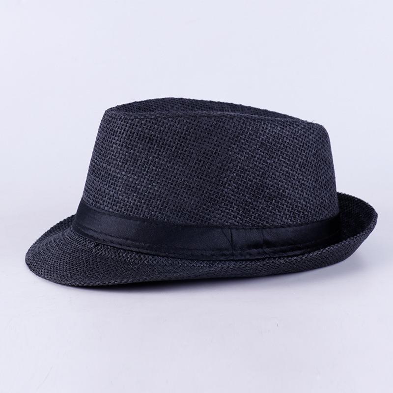 Jazz hat, linen solid color top hat, men's and women's crimped couple's sun hat