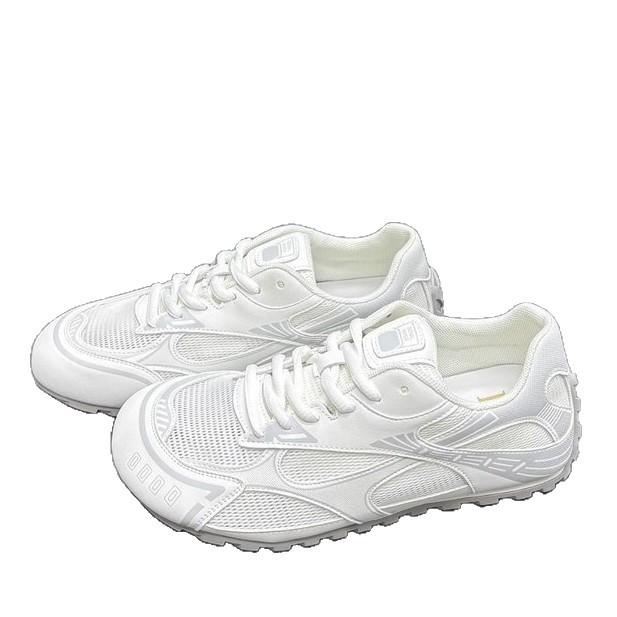 Leather Mesh Forrest Gump Shoes Women's 2025 Summer New Hollow Breathable Lace-up Thick-soled Thin Casual Sports Shoes Tide