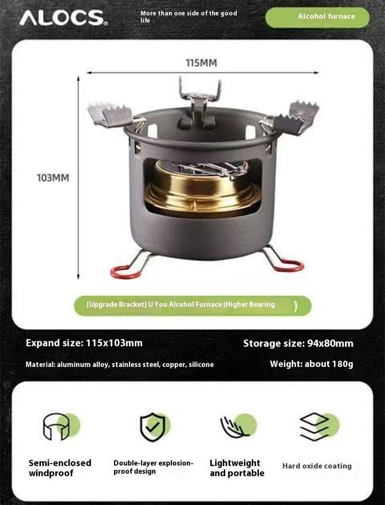 Alocs Outdoor Camping Alcohol Camping Stove - Windproof Copper Burner, Adjustable Flame, 180g Ultralight for Backpacking/Survival (100ml Capacity)