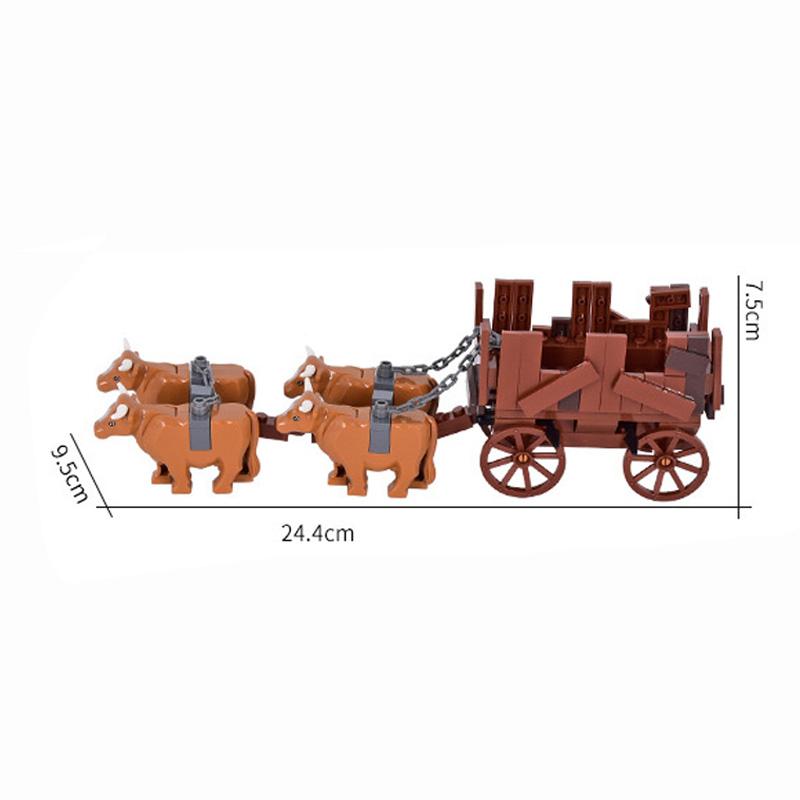 MOC Mittelalterliche Militärkutsche, Kutsche, Streitwagen, Ritter, Transportkutsche, Waffen, Figuren, Gemüse, Holz, Ziegel, Kinderspielzeug